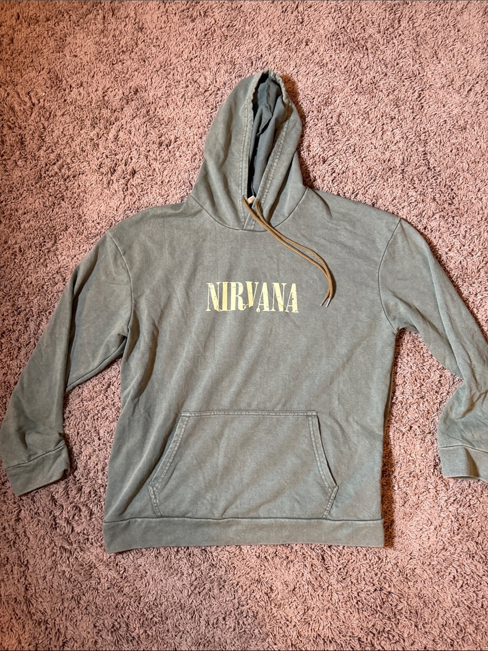 NIRVANA Olive Crewneck Hoodie with Yellow Logo